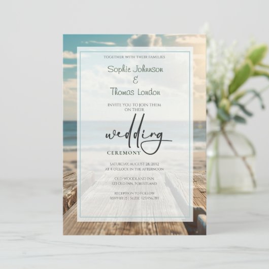 Invitation Mariage rustique à la plage (Debout devant)