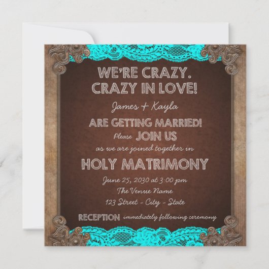 Invitation Mariage rustique à l'ancienne Bleu sarcelle et Mar (Devant)