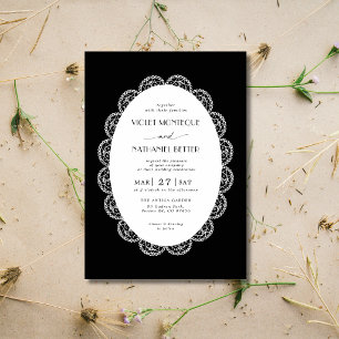 Invitation Mariage rustique à l'ancienne en dentelle noir et