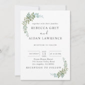 Invitation Mariage rustique à l'aquarelle de eucalyptus vert (Devant)