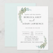 Invitation Mariage rustique à l'aquarelle de eucalyptus vert (Devant / Derrière)
