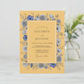 Invitation Mariage Rustique Anémone Bleue Moutarde (Debout devant)