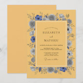 Invitation Mariage Rustique Anémone Bleue Moutarde (Devant / Derrière)