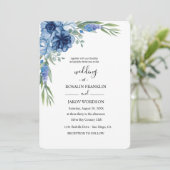 Invitation mariage rustique aquarelle bleue (Debout devant)