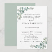 Invitation Mariage Rustique Aquarelle Eucalyptus Verdure (Devant / Derrière)