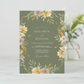 Invitation Mariage Rustique Aquarelle Jaune Olive (Debout devant)