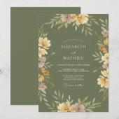 Invitation Mariage Rustique Aquarelle Jaune Olive (Devant / Derrière)