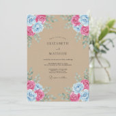 Invitation Mariage rustique aquarelle rose bleu (Debout devant)