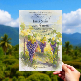 Invitation Mariage rustique aquarelle Toscane raisins vignobl