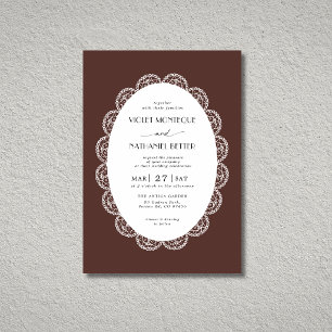 Invitation Mariage rustique argenté chocolat et dentelle blan