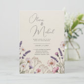 Invitation Mariage rustique au bouquet de fleurs sauvages Lav (Debout devant)