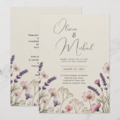 Invitation Mariage rustique au bouquet de fleurs sauvages Lav (Devant / Derrière)