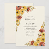 Invitation Mariage Rustique au Jaune Moutarde Impressionniste (Devant / Derrière)