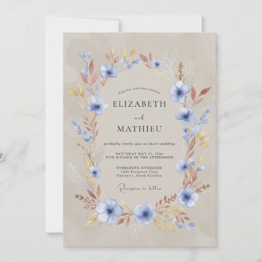 Invitation Mariage rustique automnal bleu ardoise (Devant)
