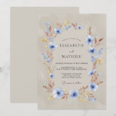 Invitation Mariage rustique automnal bleu ardoise (Devant / Derrière)