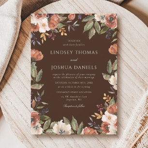 Invitation Mariage rustique automnal floral marron