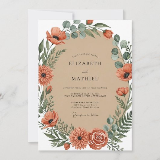 Invitation Mariage rustique automnal orange brûlé (Devant)