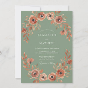 Invitation Mariage Rustique Automnal Vert Sauge