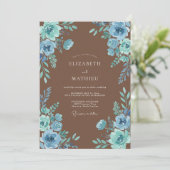 Invitation Mariage rustique aux fleurs bleu poussiéreux (Debout devant)