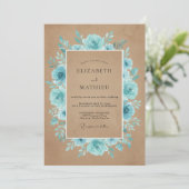 Invitation Mariage rustique aux fleurs bleu-vert (Debout devant)