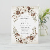 Invitation Mariage Rustique aux Fleurs Brunes (Debout devant)