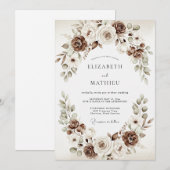 Invitation Mariage Rustique aux Fleurs Brunes (Devant / Derrière)