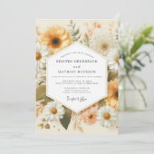 Invitation Mariage rustique aux fleurs ocre (Debout devant)