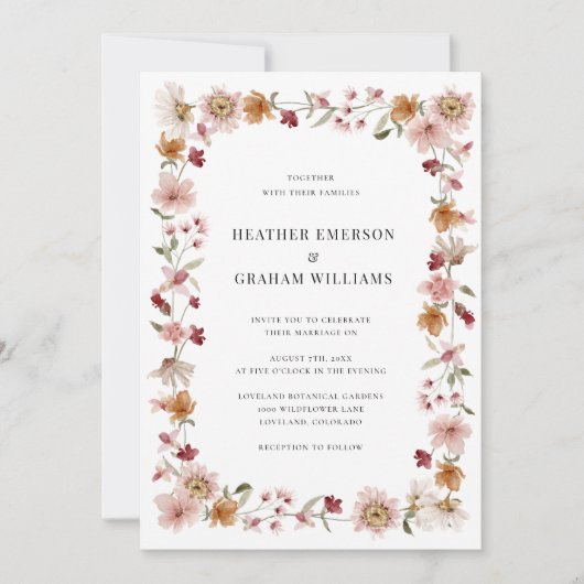 Invitation Mariage Rustique aux Fleurs Sauvages (Devant)