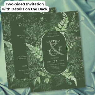 Invitation Mariage rustique aux fougères vertes feuillage ver
