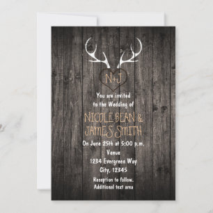 Invitation Mariage Rustique avec Bois de Cerf et Cœur Sculpté