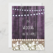 Invitation mariage rustique avec bois , dentelle , guirlandes (Devant)