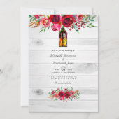 Invitation Mariage rustique avec code QR floral bordeaux et r (Devant)