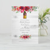 Invitation Mariage rustique avec code QR floral bordeaux et r (Debout devant)