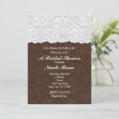 Invitation Mariage rustique avec dentelle blanche et cuir mar (Debout devant)