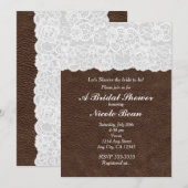 Invitation Mariage rustique avec dentelle blanche et cuir mar (Devant / Derrière)