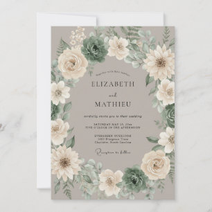 Invitation Mariage rustique avec des succulentes vert sauge