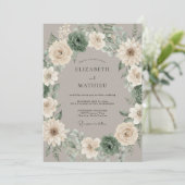 Invitation Mariage rustique avec des succulentes vert sauge (Debout devant)