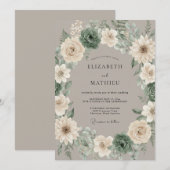Invitation Mariage rustique avec des succulentes vert sauge (Devant / Derrière)