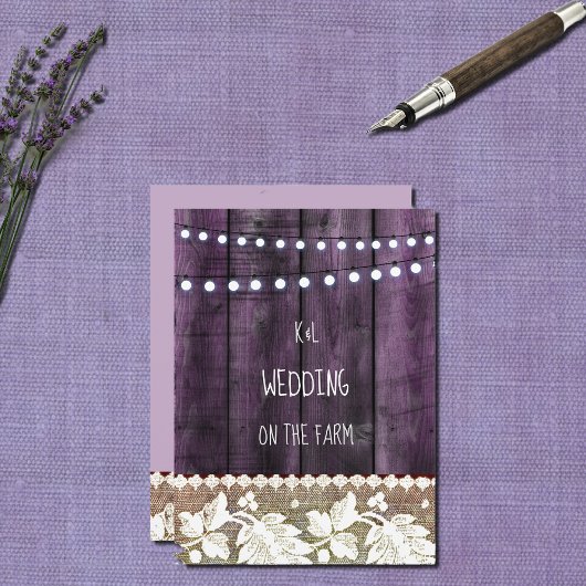 Invitation mariage rustique avec du bois , dentelle , guirlan