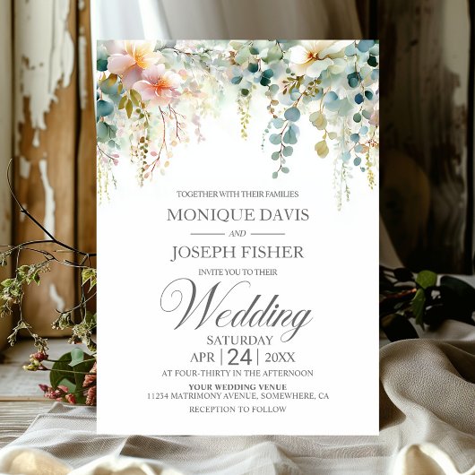 Invitation Mariage Rustique avec Feuillage d'Eucalyptus