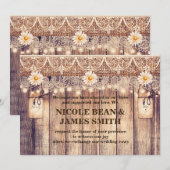 Invitation Mariage Rustique avec Pots Mason Éclairés Daises & (Devant / Derrière)