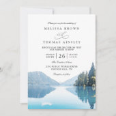Invitation Mariage rustique avec QR Code en forêt de lac de m (Devant)
