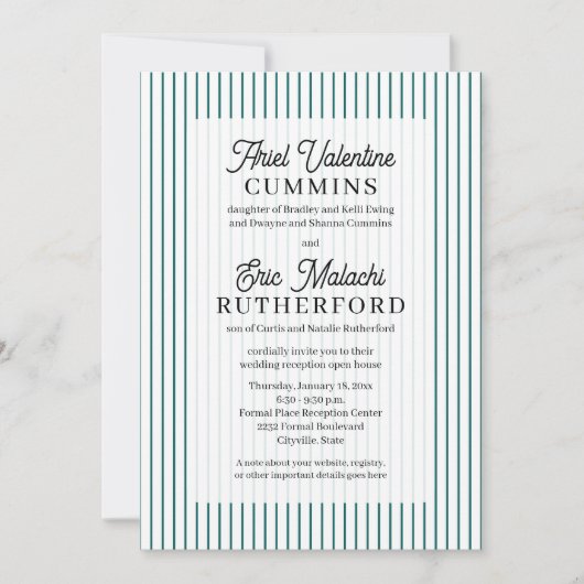 Invitation Mariage rustique avec rayure sarcelle - les parent (Devant)