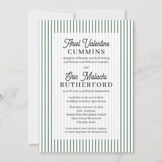 Invitation Mariage rustique avec rayure verte : les parents d (Devant)