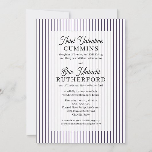 Invitation Mariage rustique avec rayure violette : les parent (Devant)