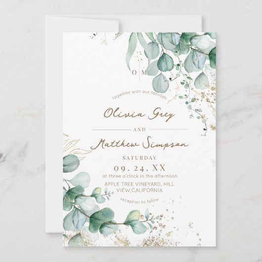 Invitation Mariage Rustique avec Verdure d'Eucalyptus (Devant)
