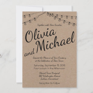 Invitation Mariage rustique avec voyants à cordes sur papier