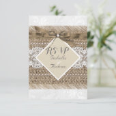 Invitation Mariage rustique Beige dentelle Toile de jute Perl (Debout devant)