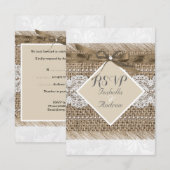 Invitation Mariage rustique Beige dentelle Toile de jute Perl (Devant / Derrière)