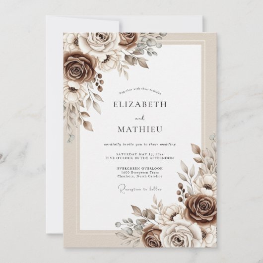 Invitation Mariage rustique beige discret (Devant)